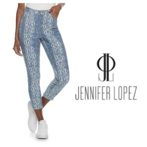 Jennifer Lopez Womens Blue Snakeskin High Rise Raw Hem Cropped Jeans Sz 10 New - Picture 8 of 9